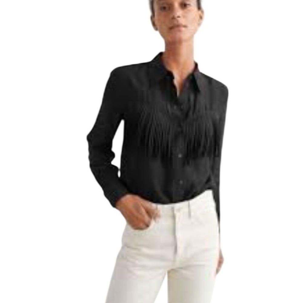 & Other Stories Black Fringe Western Button Down Shirt Size 4